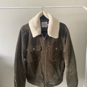 Corduroy Olive Green Trucker Jacket with Removable Collar